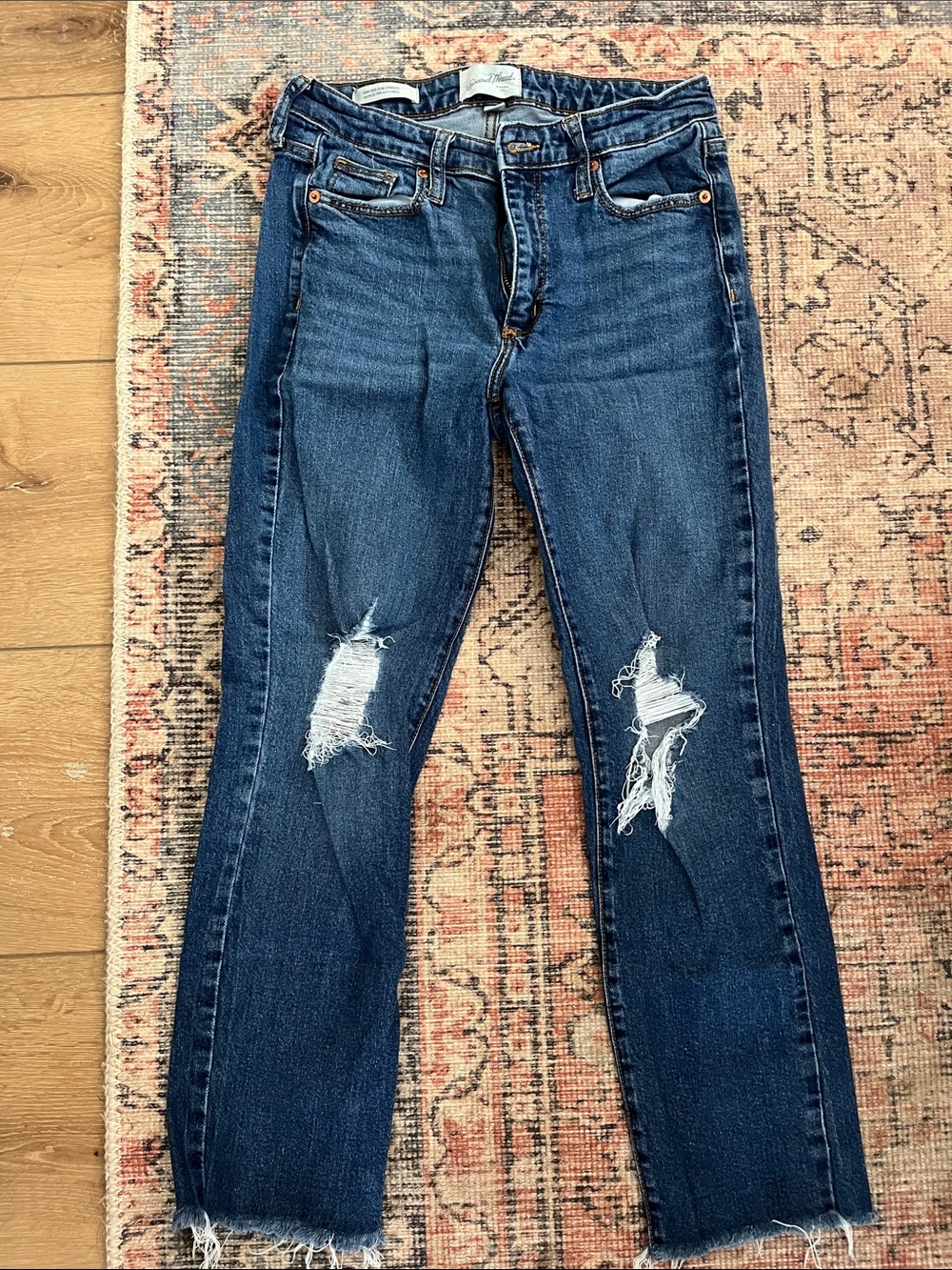 Universal Thread Dark Blue Straight-Leg Ripped Jeans